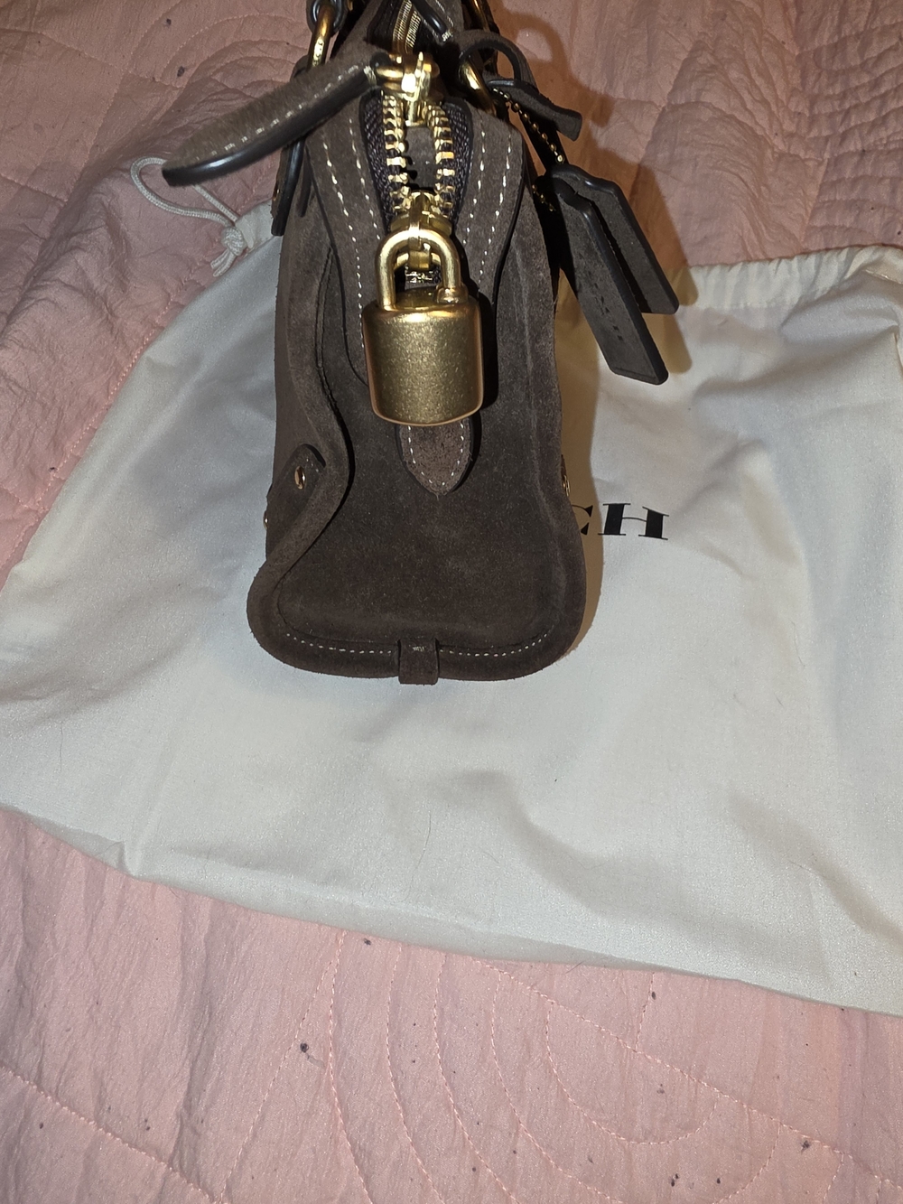 Coach RHYDER 24 Brown Suede Top-Handle Crossbody Bag - Picture 3 of 9